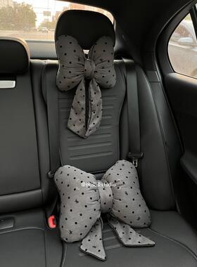 汽车头枕护颈枕车载座椅靠枕车用灰色蝴蝶结女生车内枕头腰靠枕