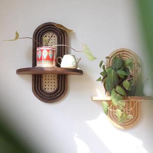 法式中古风墙面装饰品挂件民宿背景墙上实木绿植置物架壁挂饰花架