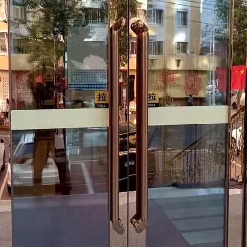 有无框大木门黑色有框玫瑰侧装大门地弹门刀头型玻璃门拉手斜拐脚