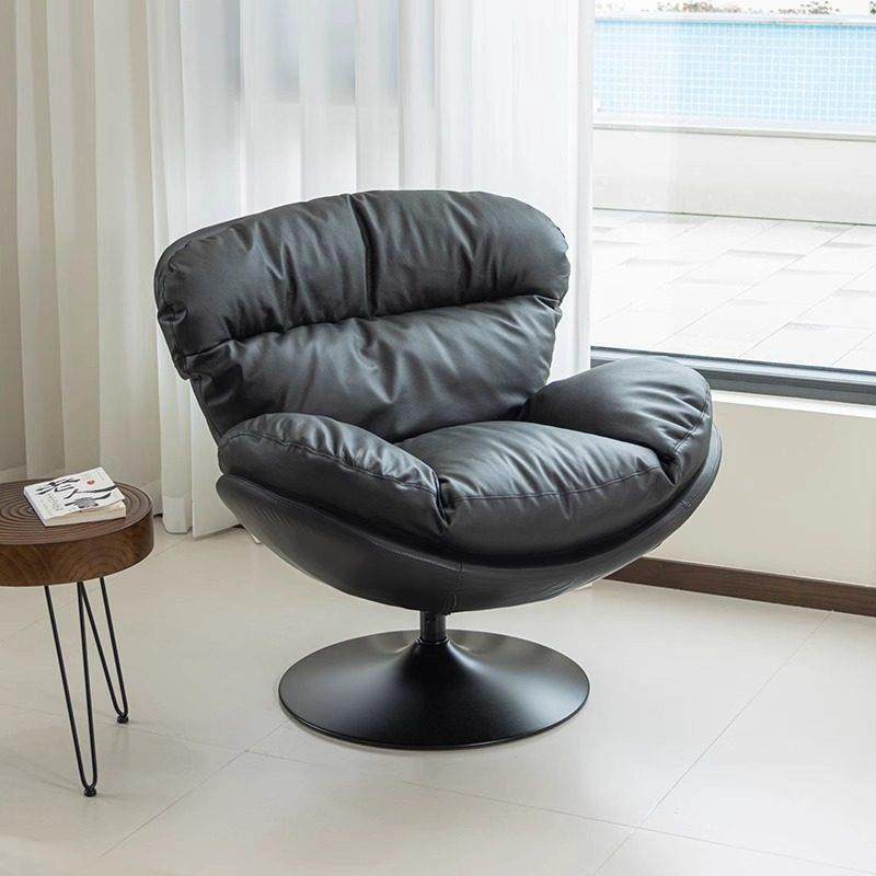 单人沙发椅蛋壳真皮旋转懒人轻奢黑色躺椅客厅阳台休闲 椅单椅转