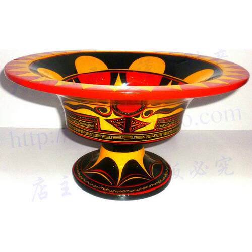 四川大凉山彝族民间漆器册第彩绘手工艺品特色高脚盘高脚盆餐具