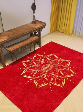 红色莲花地毯金黄色地毯佛堂莲花红色心莲榻榻米大尺寸可定制地毯