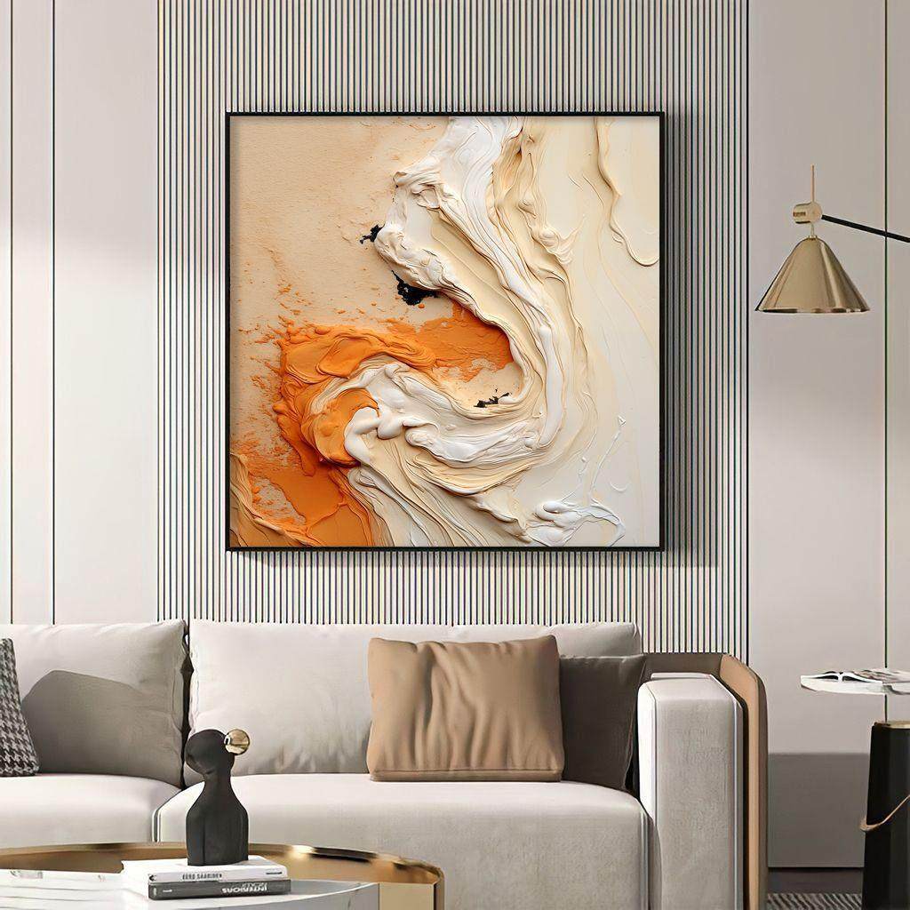 正方形客厅沙发背景墙装饰画大尺寸单幅抽象挂画肌理壁画丙烯颜料,家居饰品,现代装饰画,淘宝优惠券,粉丝福利购,淘宝优惠卷