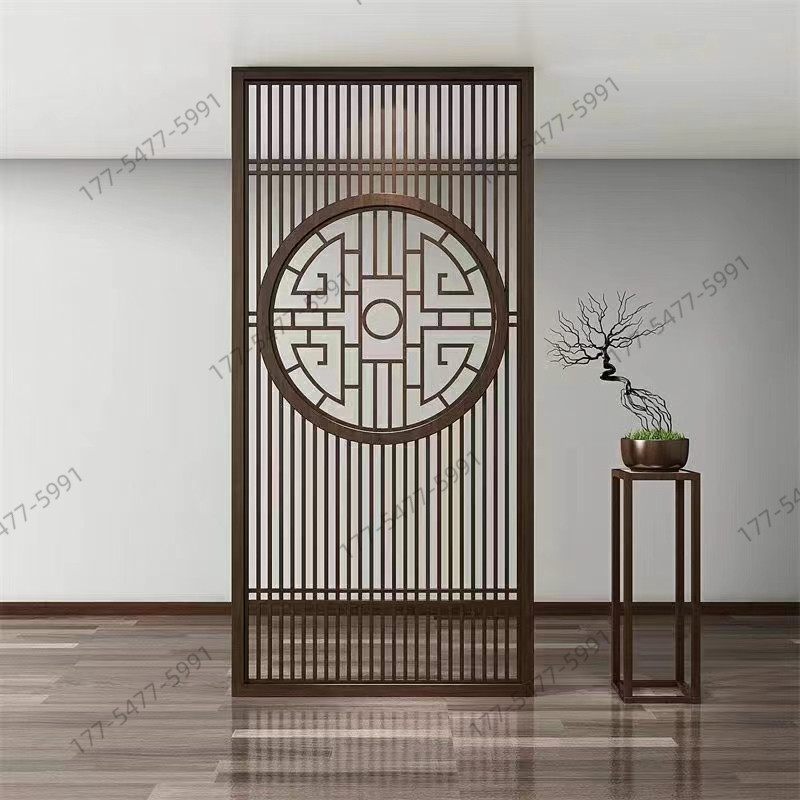 仿古木纹铝合金格栅屏风隔断金属定制焊接中式花格外墙防盗铝窗花