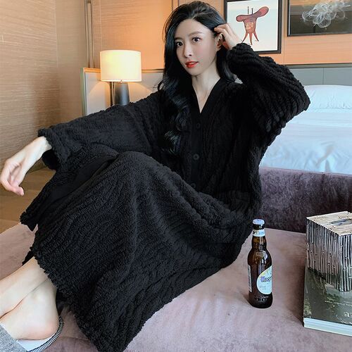 珊瑚绒睡袍女冬季加厚加绒睡衣秋冬长款浴袍睡裙孕妇女款冬家居服