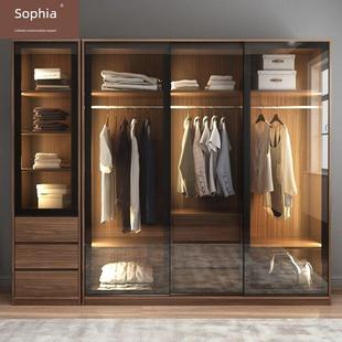 索菲亚现代简约北欧实木衣柜柜子移门滑门推拉门玻璃门大衣橱转角