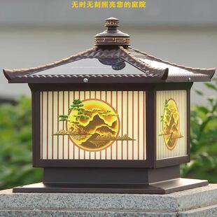 太阳能新中式柱头灯围墙灯户外防水大门柱子灯室外花园别墅庭院灯