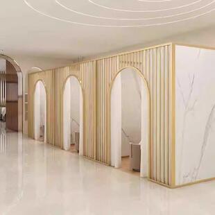 美容院屏风隔断养生馆头疗床包厢单间足浴茶楼卡座月亮门洞装饰墙