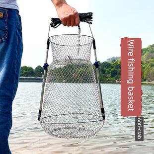 折叠钢丝护鱼篮不锈钢镀锌铁防挂防锈防蟹野生捕鱼海马口金属网袋
