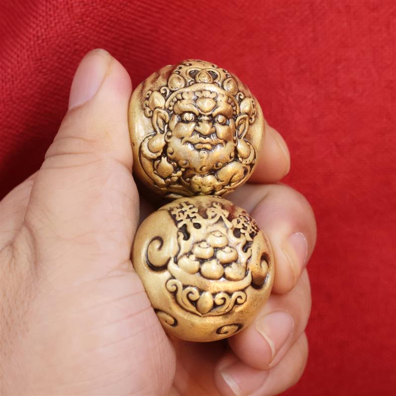 黄铜财神转大钱手球实心手把件文玩健身球手盘球手玩球手把件礼品