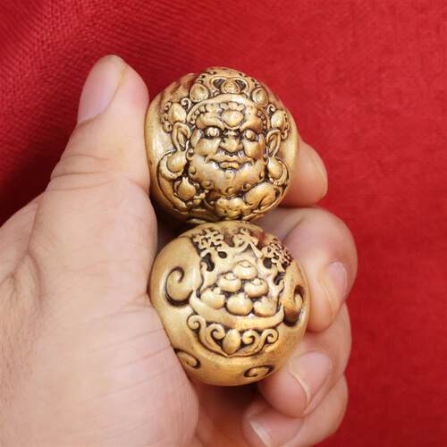 黄铜财神转大钱手球实心手把件文玩健身球手盘球手玩球手把件礼品