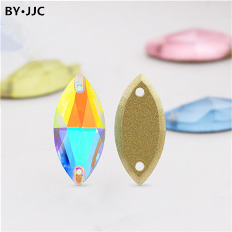 精品K9马眼手缝钻AB彩双孔平底玻璃钻水晶钻 diy服装婚纱配件