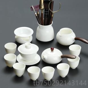 新家用202档4款 高档羊脂玉茶具套装 夫轻奢高盖碗茶杯功泡茶具用品