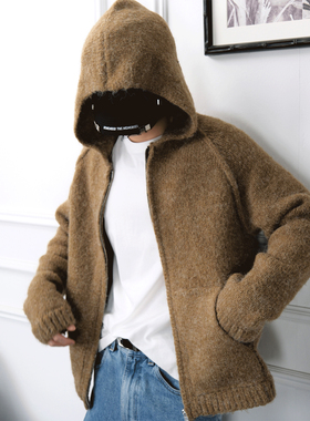 LIGRYD 羊毛开衫连帽cleanfit针织开衫宽松简约休闲百搭毛衣男