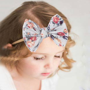 2022欧美宝宝发带发箍 柔软舒适印花蝴蝶结发饰头箍 儿童新款