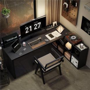 北欧全实木学习电脑桌卧室家用黑色转角桌子型书桌书柜电竞桌椅子