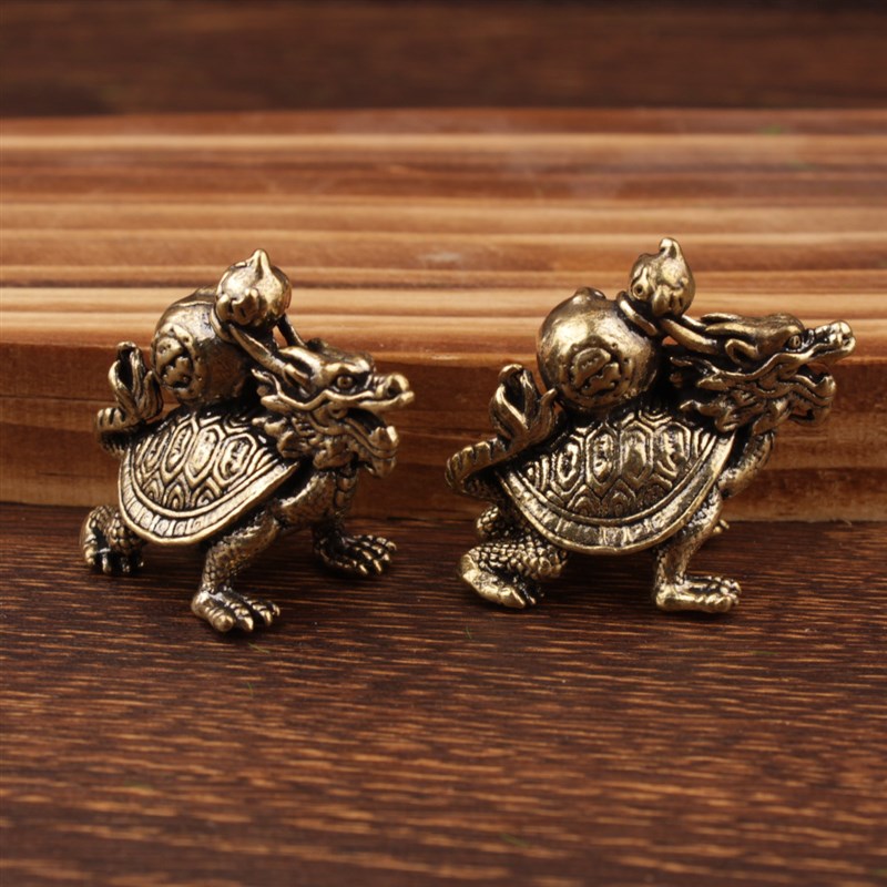 黄铜实心福禄龙龟纯铜桌面摆件茶宠摆饰老铜器招镇宅