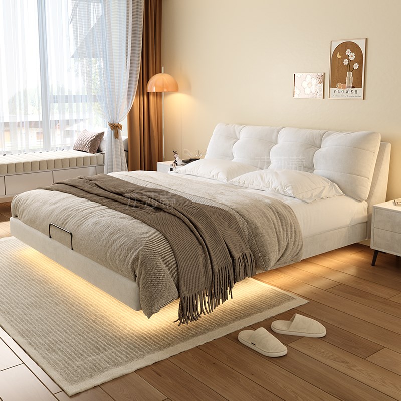 法莎蒂现代简约奶油风悬浮床布艺床网红悬浮仙女床1.8m主卧婚床