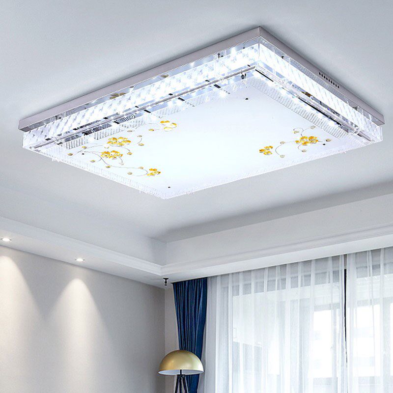 新款智能语音客厅灯长方形蓝牙音乐水晶吸顶灯LED现代简约灯具