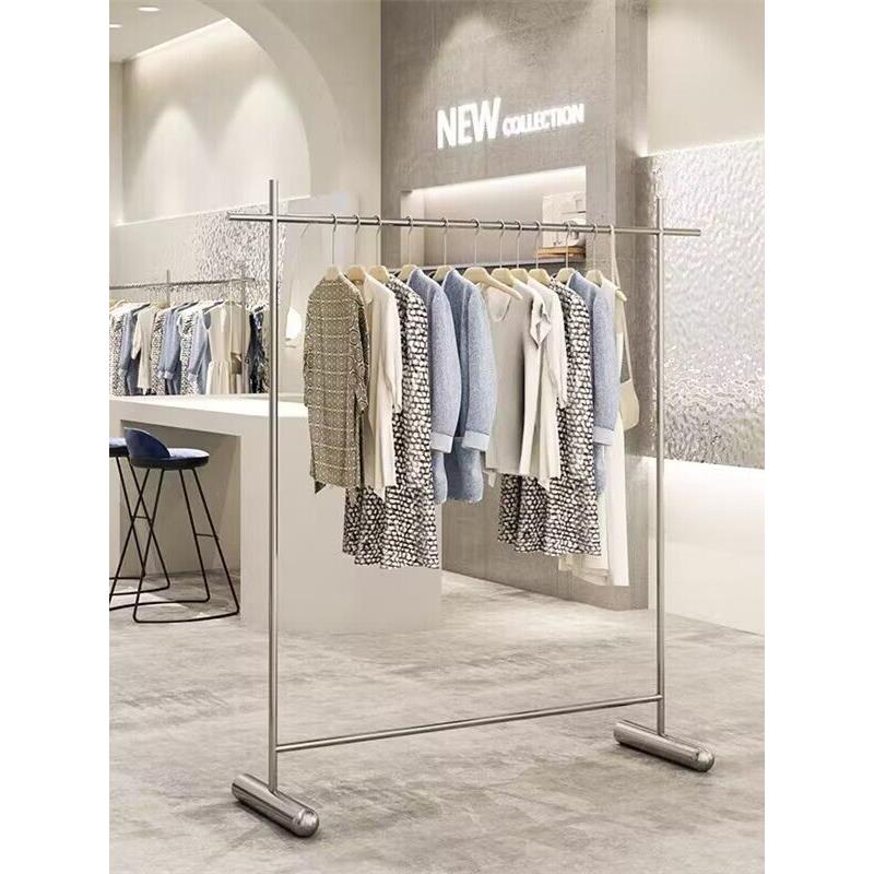 服装店展示架落地式不锈钢陈列架中岛网红侧挂衣架简约时尚挂衣杆