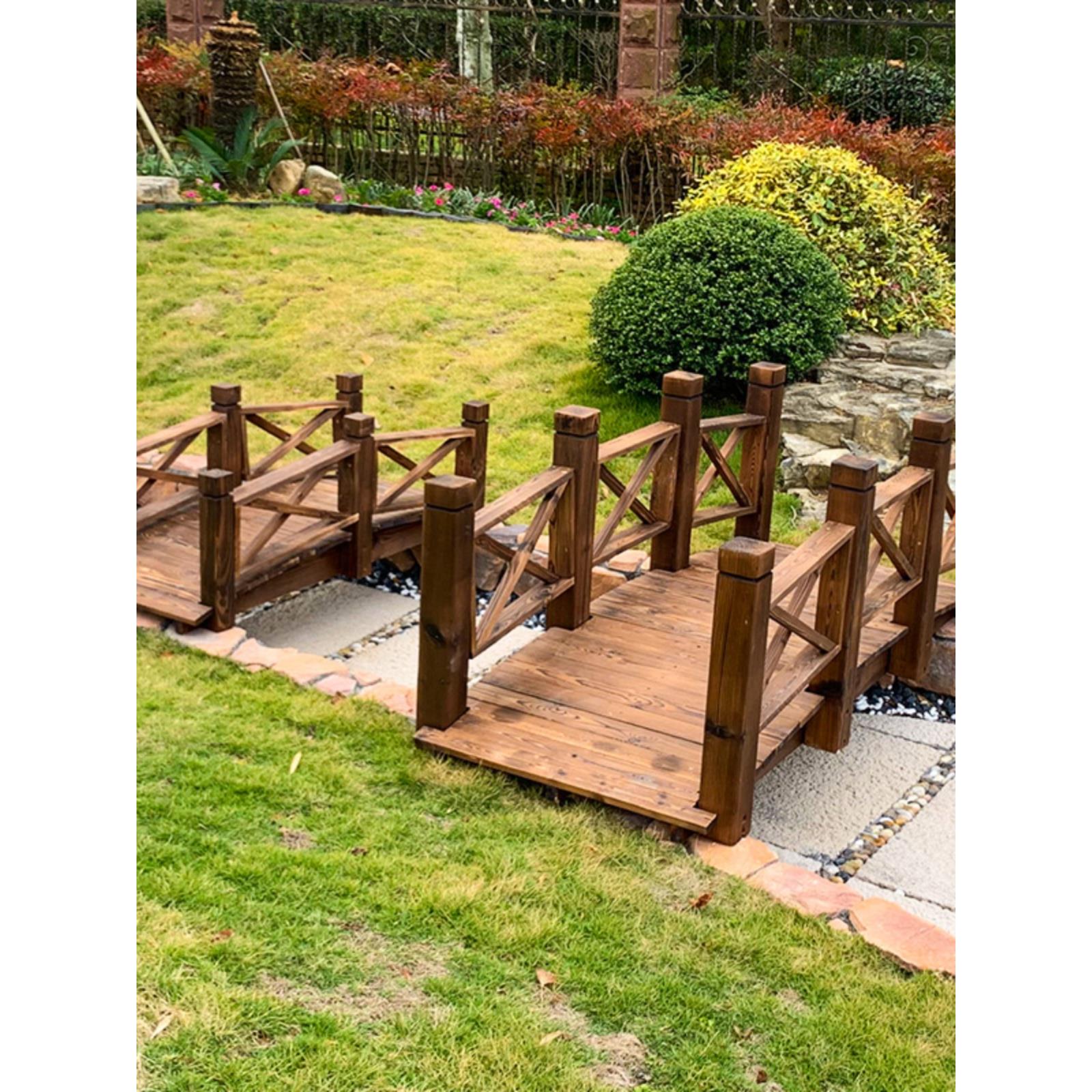 景观小木桥户外防腐公园庭院鱼池栈道装饰碳化木拱桥景区七夕鹊桥