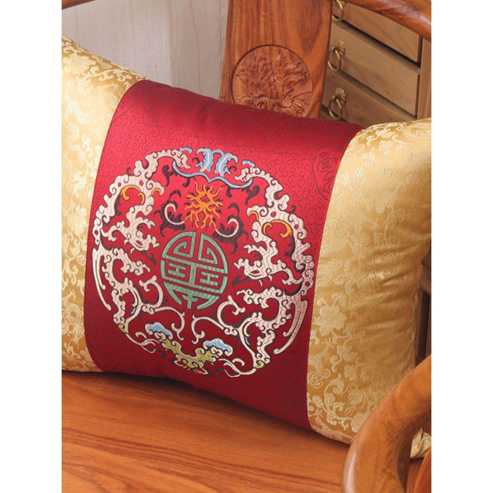 中式抱枕红木沙发靠垫枕芯茶椅腰枕结婚喜庆床上复古办公室靠背套