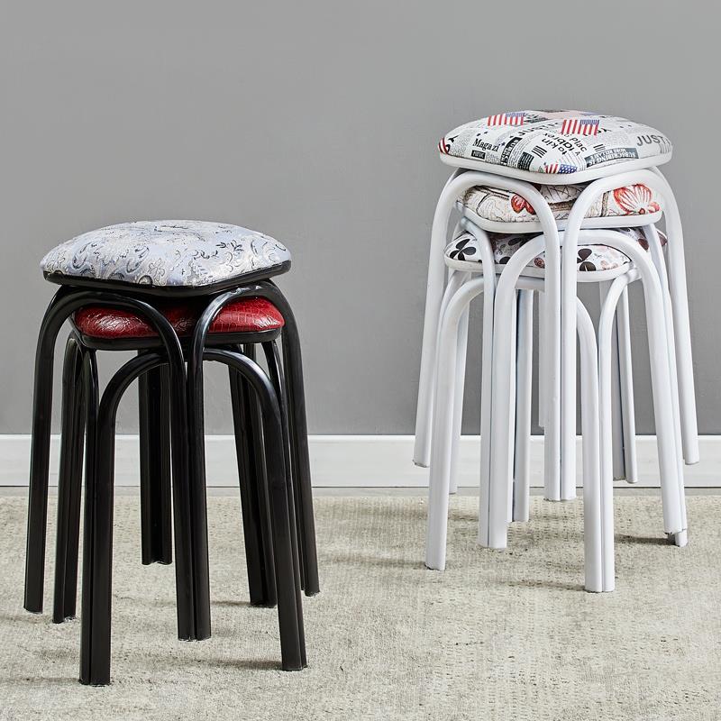 软面皮凳 布面圆凳子 铁腿三脚凳 简约叠小凳 四腿方凳子实木加粗