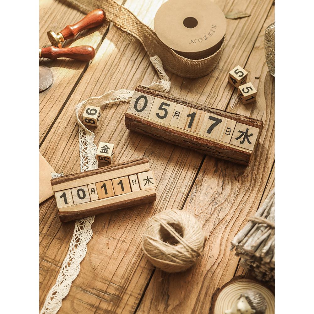 复古个性创意木质木头日期小日历摆件原木桌面餐桌装饰品摄影道具