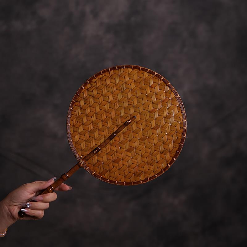 纯手工大漆竹编扇子 中式复古团扇芭蕉扇 竹制加厚古风汉服青蓖扇