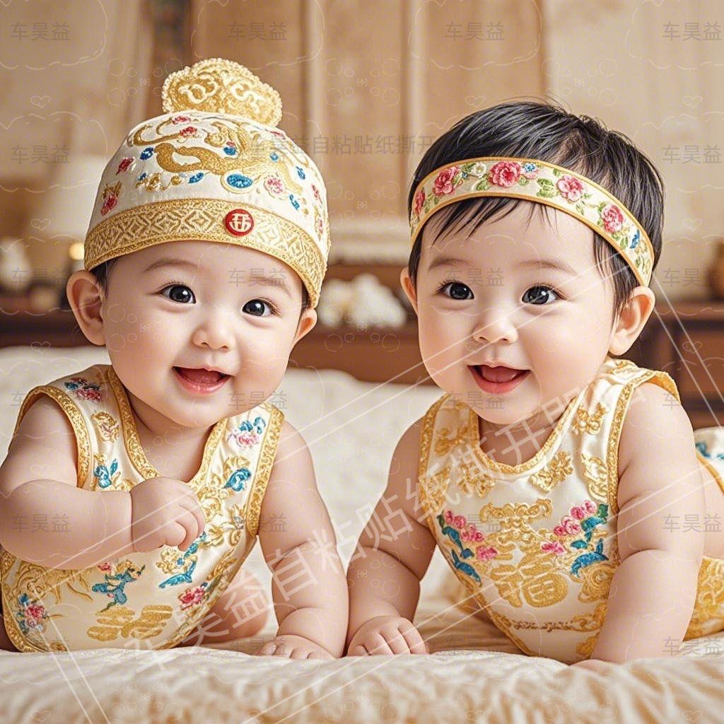 双胞胎宝宝海报墙壁贴画龙凤胎宝宝早生贵子婚房卧室装饰自粘贴纸