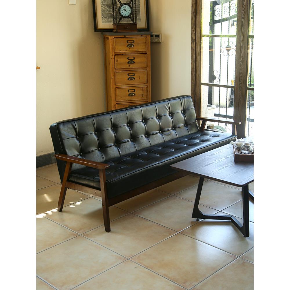 实木美式复古皮艺拉扣沙发小户型皮革客厅四人座皮质沙发简约现代