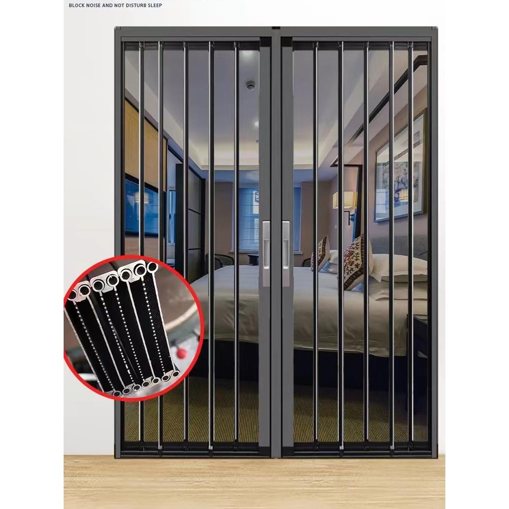 金刚网折叠纱门平网防盗可锁防猫、狗、鼠铝合金极窄隐形滑动沙门