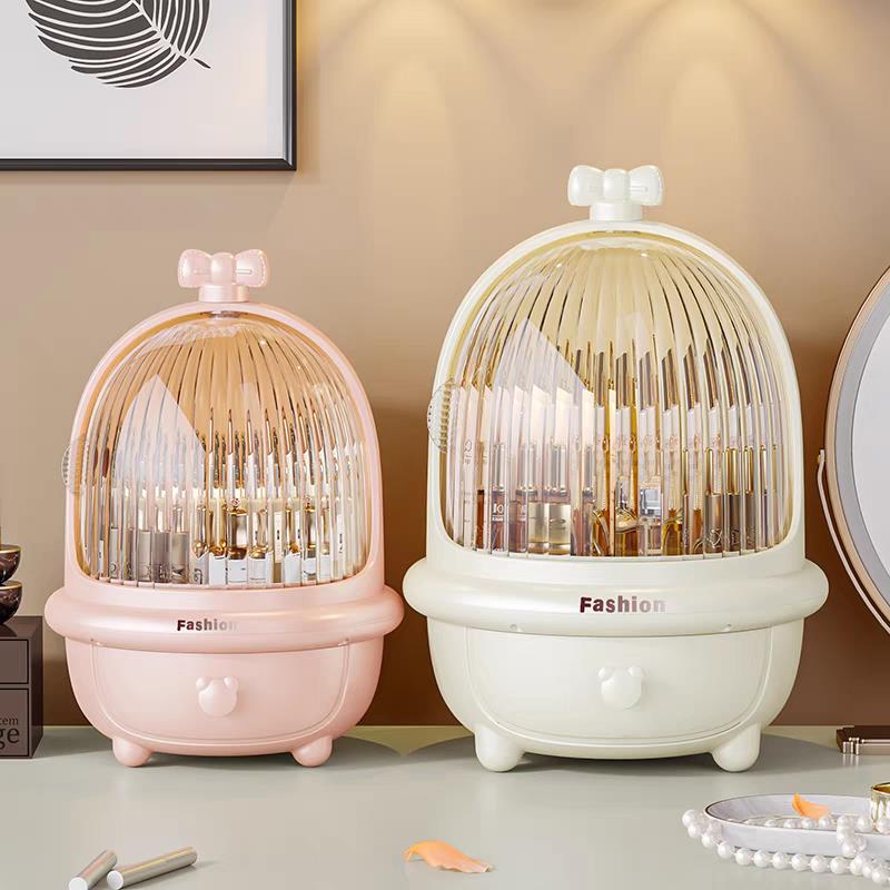 可旋转化妆品收纳盒可爱少女心防尘桌面香水置物架化妆台整理盒