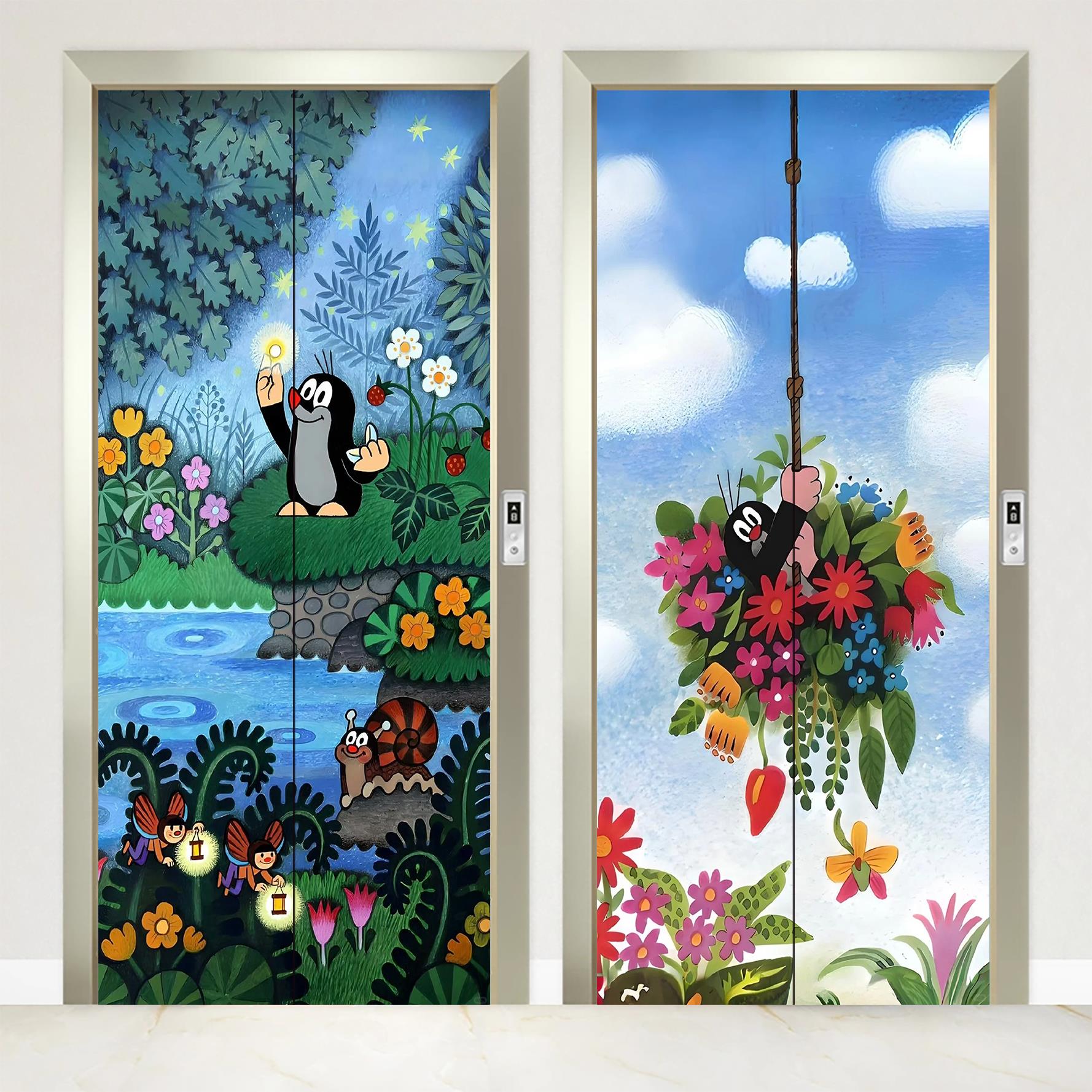 鼹鼠电梯门自粘贴纸一梯一户入户门口高级装饰防水膜遮丑贴画