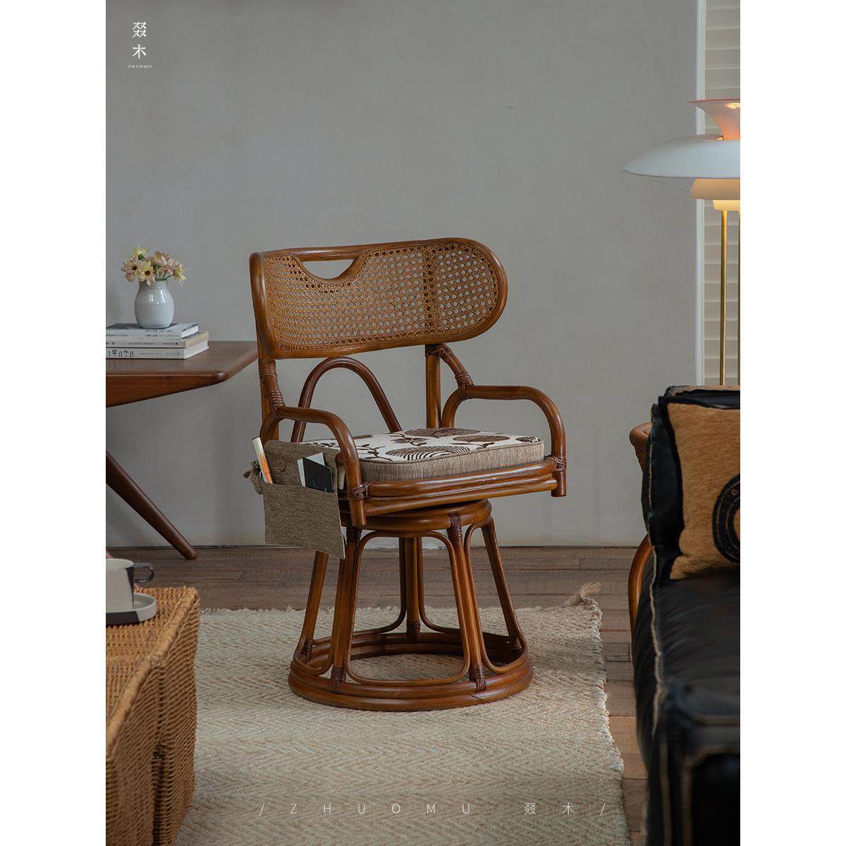 叕木|东南亚藤艺侘寂覆古风植物天然真藤编休闲转转椅民宿餐椅,住宅家具,餐椅,淘宝优惠券,粉丝福利购,淘宝优惠卷