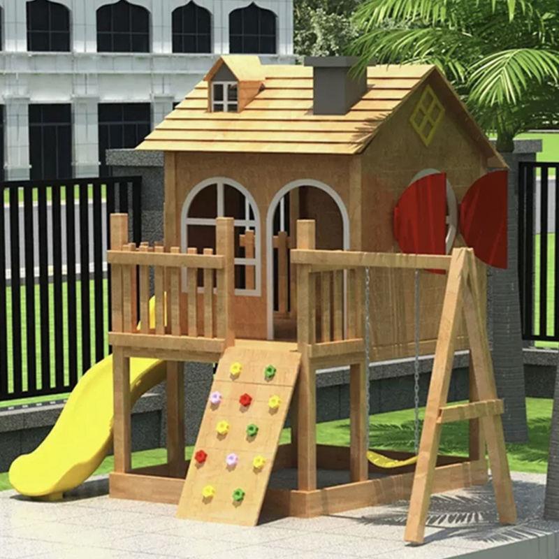 定制防腐木小木屋滑梯组装木质凉亭儿童实木别墅可移动房子户外