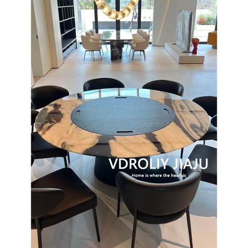 意大利极简主义设计师实木熊猫白色创意餐桌内置艺术Wabi-Sabi风