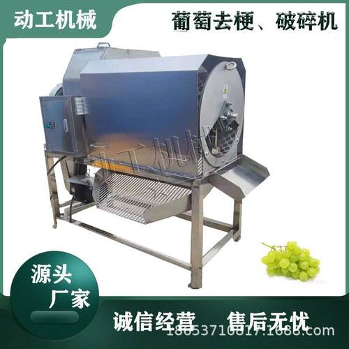 转筒式葡萄去梗破碎一体机设备 电动桑葚摘梗机 不锈钢果梗分离机
