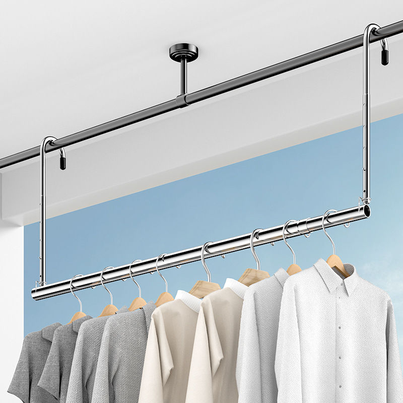 2025新款不锈钢阳台晾衣杆自动伸缩折叠宿舍神器晾晒吊架晾衣杠