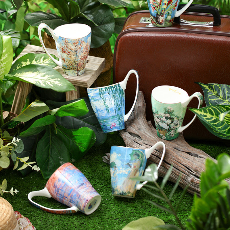 2025新款梵莫奈艺术骨瓷情侣马克杯北欧创意大容量简约咖啡杯水杯