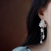 s925银针超仙花朵长款 流苏耳环女小众设计高级感气质轻奢耳钉耳饰