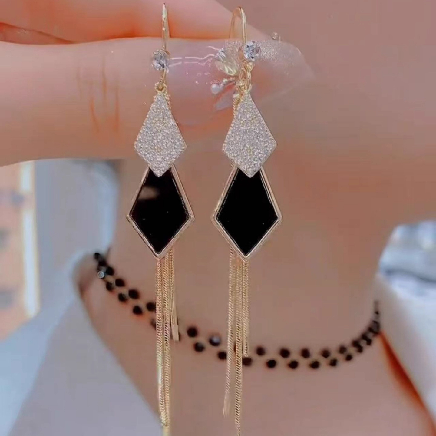 时尚长款流苏显脸瘦耳环个性镶钻耳钩耳坠几何耳饰配饰品网红耳钉