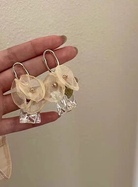 法式浪漫绢纱花朵耳环女2025新款大方流苏气质甜美百搭耳钉N1746