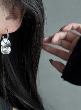 新款几何方形银色耳坠女高级感气泡方糖圆片耳圈耳饰轻奢耳钉耳环