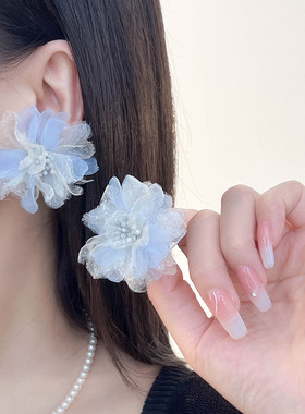 超仙网纱花朵耳钉女设计感小众新款爆款耳饰适合夏天的新款耳环女