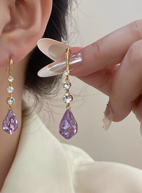 紫色爆款2026新款香槟色轻奢高级感独特漂亮耳钉耳环耳饰耳坠耳扣