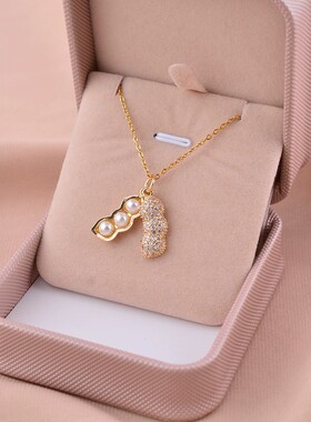 新款日韩花生豆荚项链女珍珠镶嵌锁骨链情人节礼物气质简约