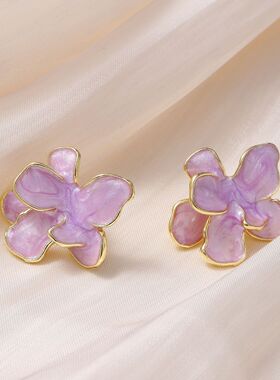 紫色滴油花朵耳坠耳环2026新款爆款多巴胺耳钉女高级感独特耳饰女