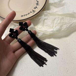 中式夸张小众气质黑色流苏长款耳环新款奢华高贵耳钉潮网高级耳饰