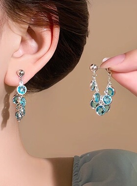 新款水晶吊坠耳钉女独特小众气质耳环轻奢高级感时尚百搭耳饰品女